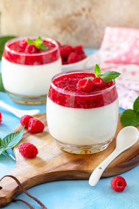 Close-up of strawberry cake on table