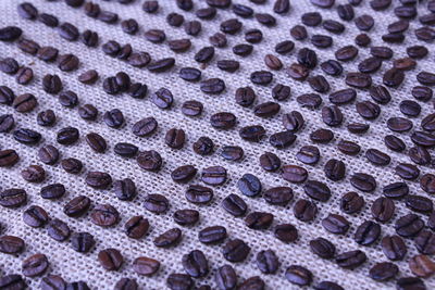 Full frame shot of coffee beans on burlap