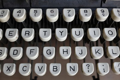 High angle view of typewriter keys