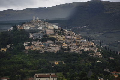 High angle view of buildings in a mountain