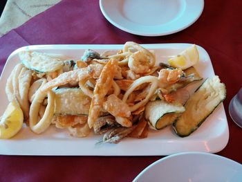 Close-up of seafood in plate on table