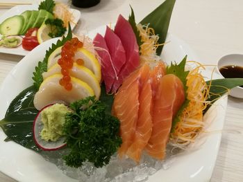 High angle view of sushi in plate