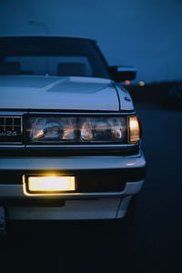 Close-up of illuminated car at night