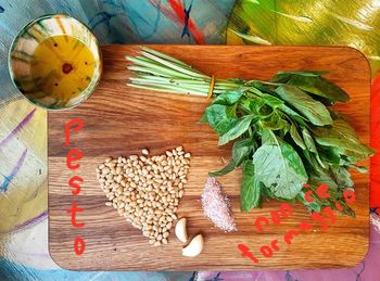 High angle view of chopped vegetables on cutting board