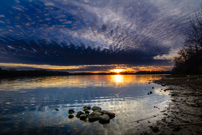 Scenic view of lake against sky during sunset