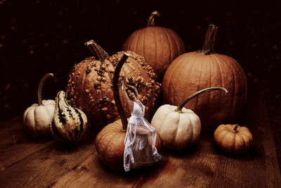 Close-up of pumpkins on table