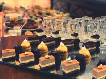 Cakes arranged on table for sale