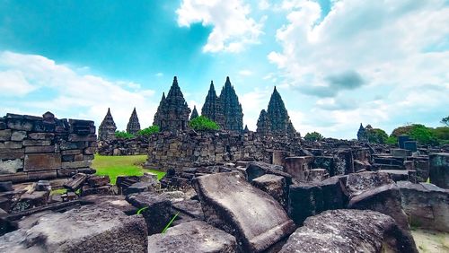 Panoramic view of temple outside building against sky