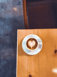 High angle view of coffee on table