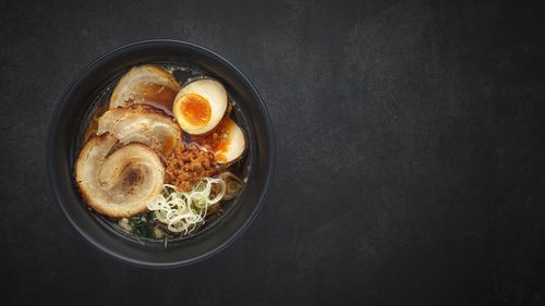 High angle view of breakfast in bowl on table