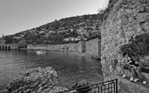 View of built structure in water