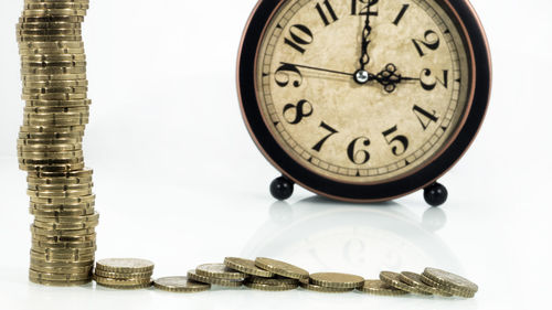 Close-up of clock against white background