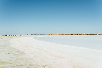 Scenic view of beach against clear blue sky