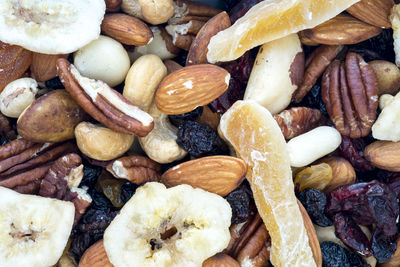 High angle view of mixed dried fruits