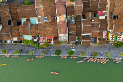 High angle view of buildings in city