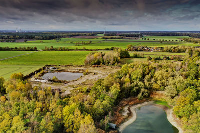 Scenic view of field against sky, aerial vie