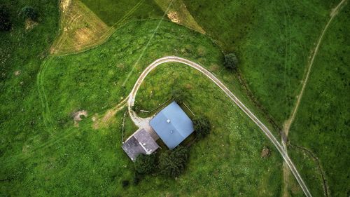 High angle view of car on field