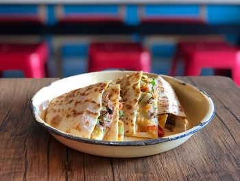 Close-up of food in plate on table