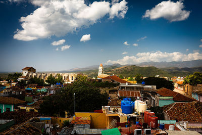 High angle view of townscape against sky