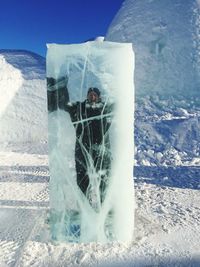 Mature man trapped in ice