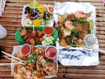 High angle view of food on table