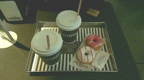 High angle view of food on table