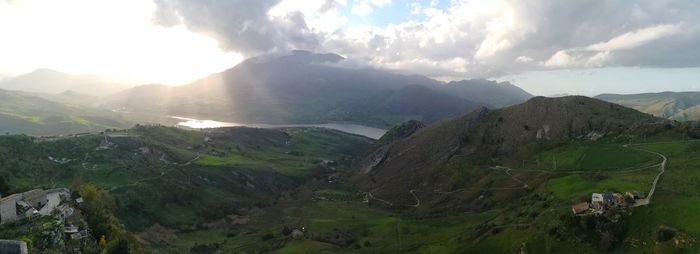 Panoramic view of mountains against sky