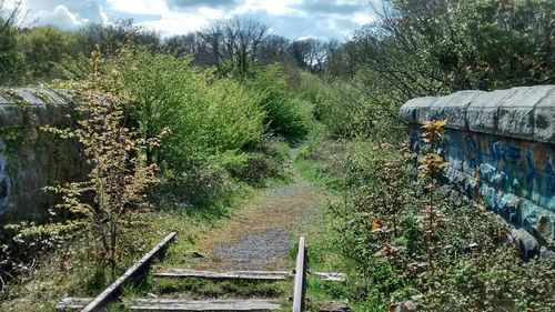 Railroad track against sky