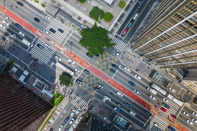 High angle view of street amidst buildings in city