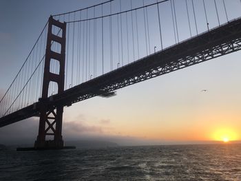 Low angle view of suspension bridge over sea