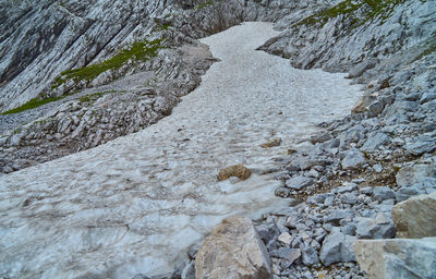 High angle view of rocks in water