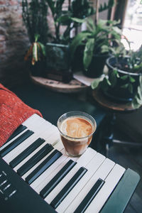 High angle view of coffee on table