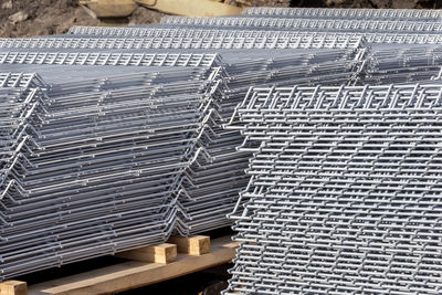 High angle view of stack of roof at construction site