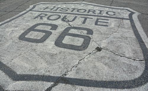 High angle view of text on street