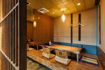 Interior of illuminated empty restaurant