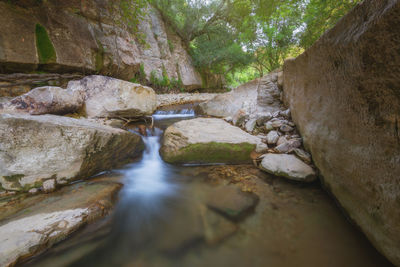 Stream flowing through rocks in forest