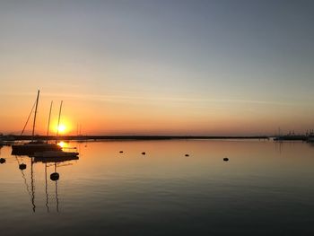 View of marina at sunset