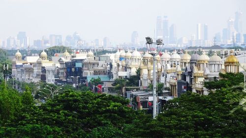 High angle view of buildings in city