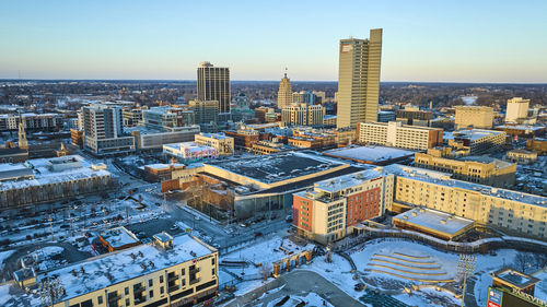 High angle view of buildings in city