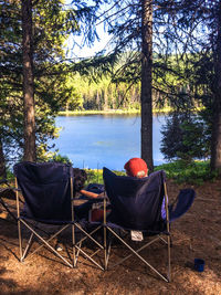 Empty chair in river