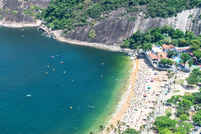 High angle view of boats on beach