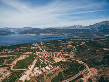 High angle shot of townscape against sky