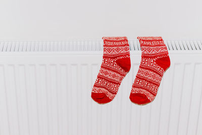 Close-up of shoes against white background