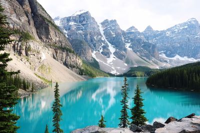 Panoramic view of lake and mountains against sky