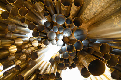 Low angle view of pipes in building