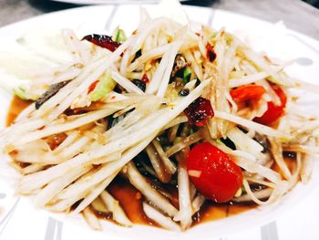 High angle view of meal served in plate