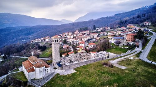 High angle view of townscape against sky