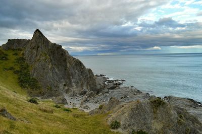 Scenic view of sea against cloudy sky