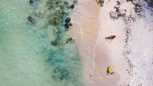 High angle view of people at beach