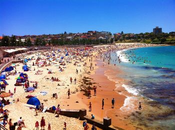 High angle view of people on beach